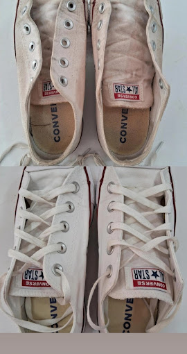 Resultado antes e depois de tênis Converse: completamente restaurados e limpos